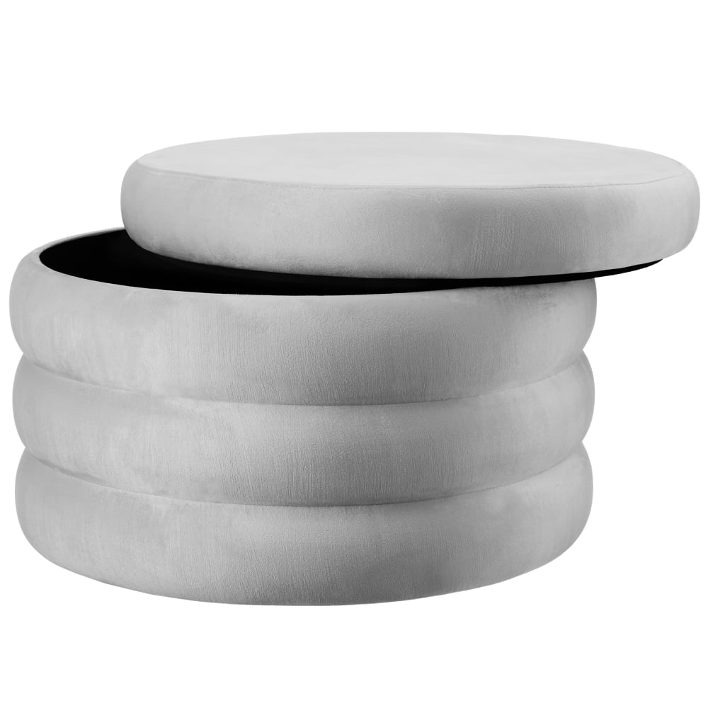 Tabouret rembourré rond avec rangement revêtement velours gris