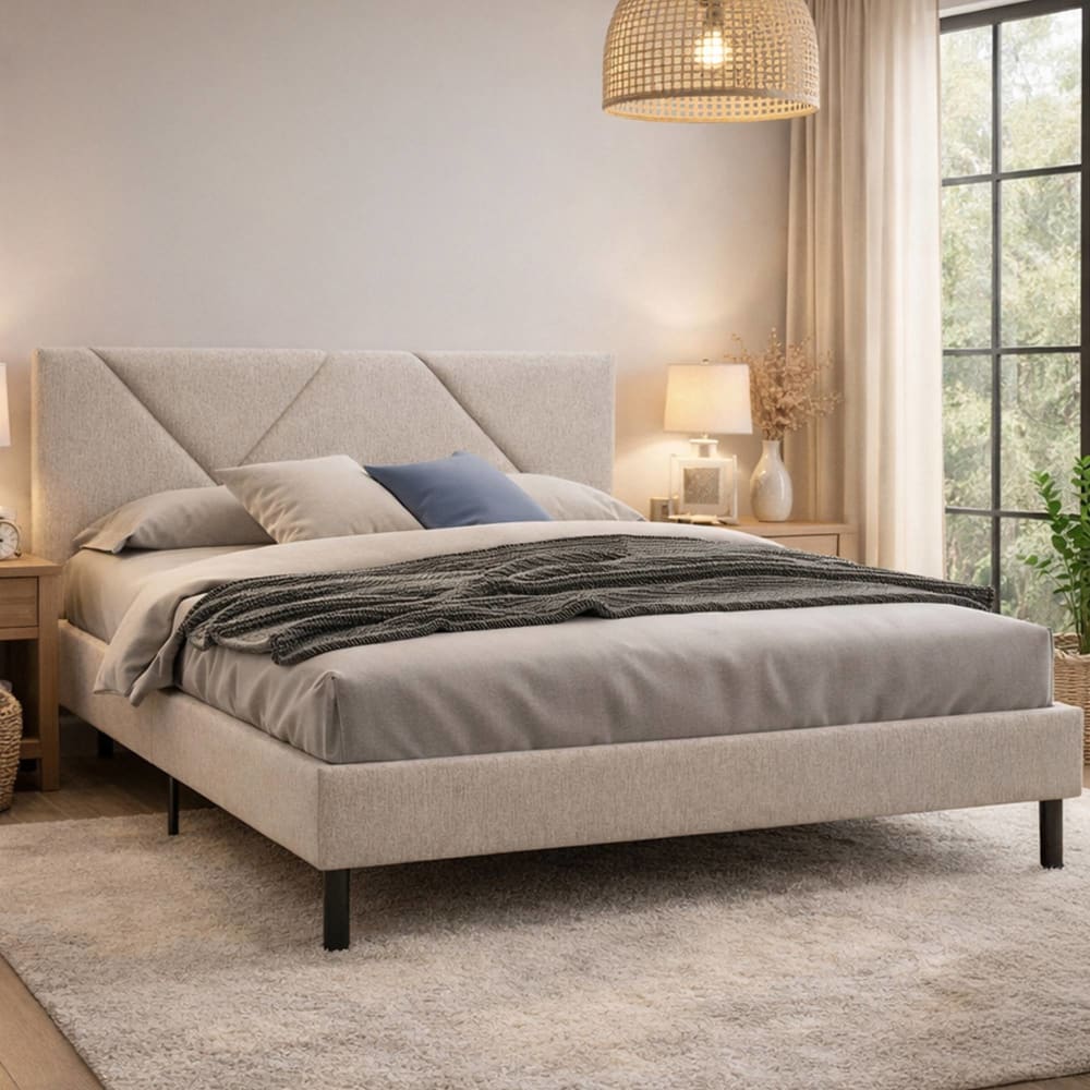 Beiges Doppelbett aus Stoff - Maisons Du Monde