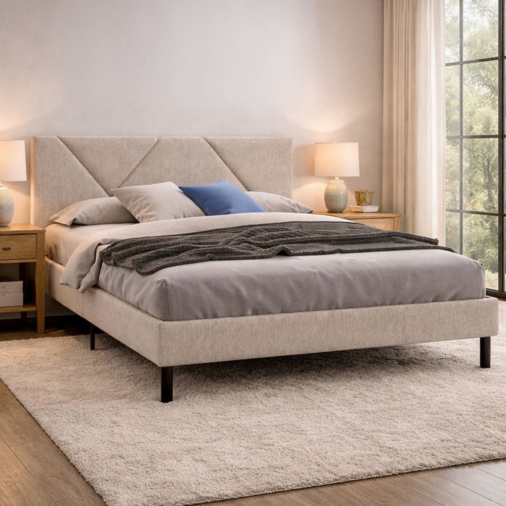 Lit en tissu beige 160x200 cm - Maisons du Monde