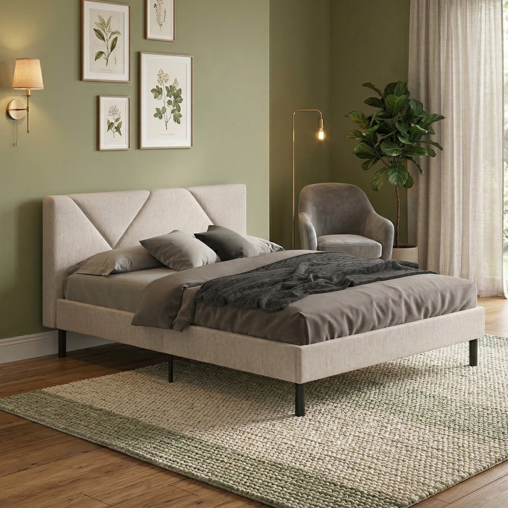 Französisches Bett aus beigem Stoff - Maisons Du Monde