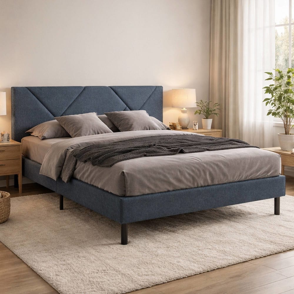 Bett für zwei in blauem Stoff - Maisons Du Monde