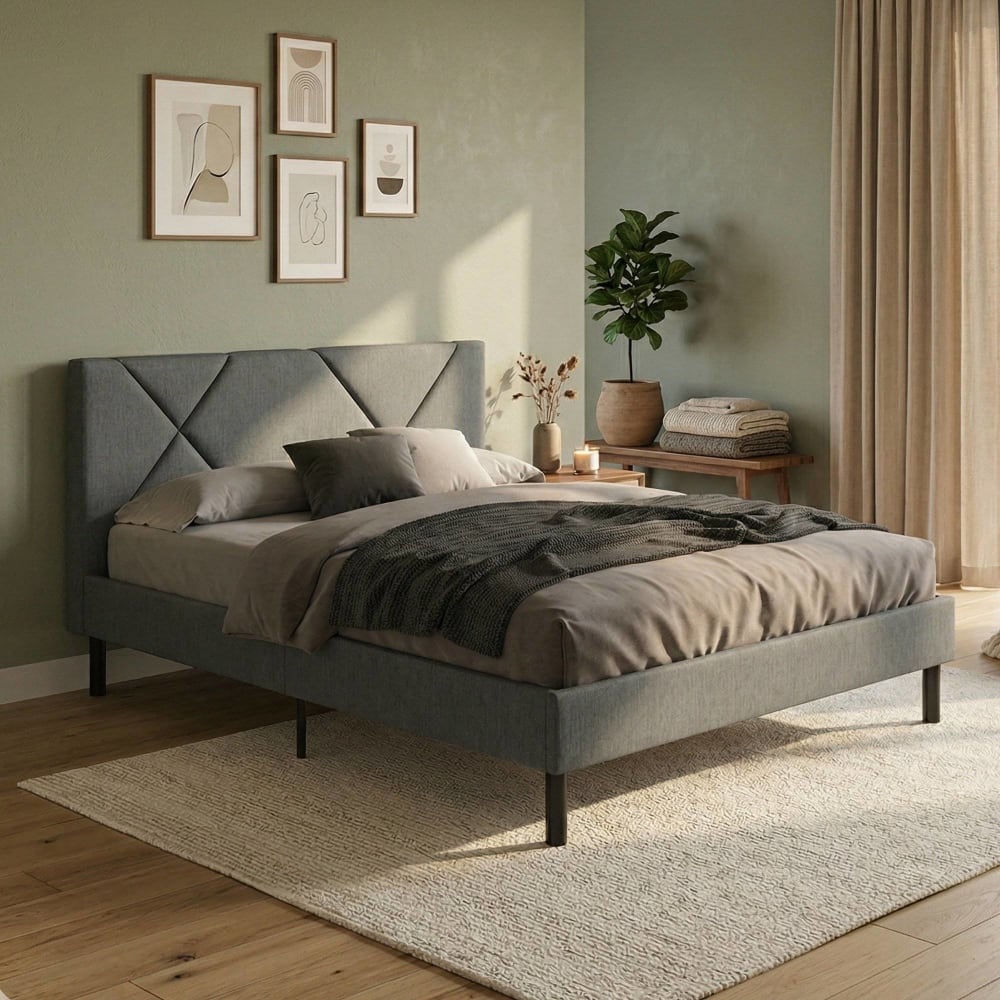 Französisches Bett aus grauem Stoff - Maisons Du Monde