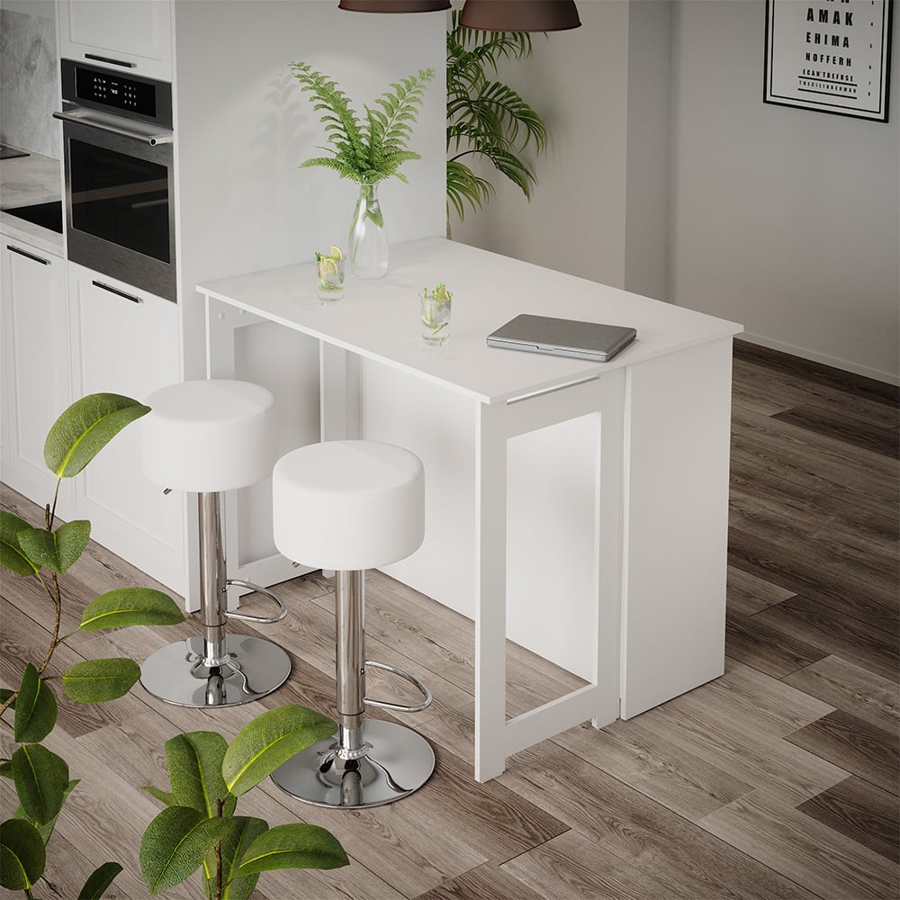 Set de table de bar avec 2 tabourets de bar, Blanc 116 x 90.5cm