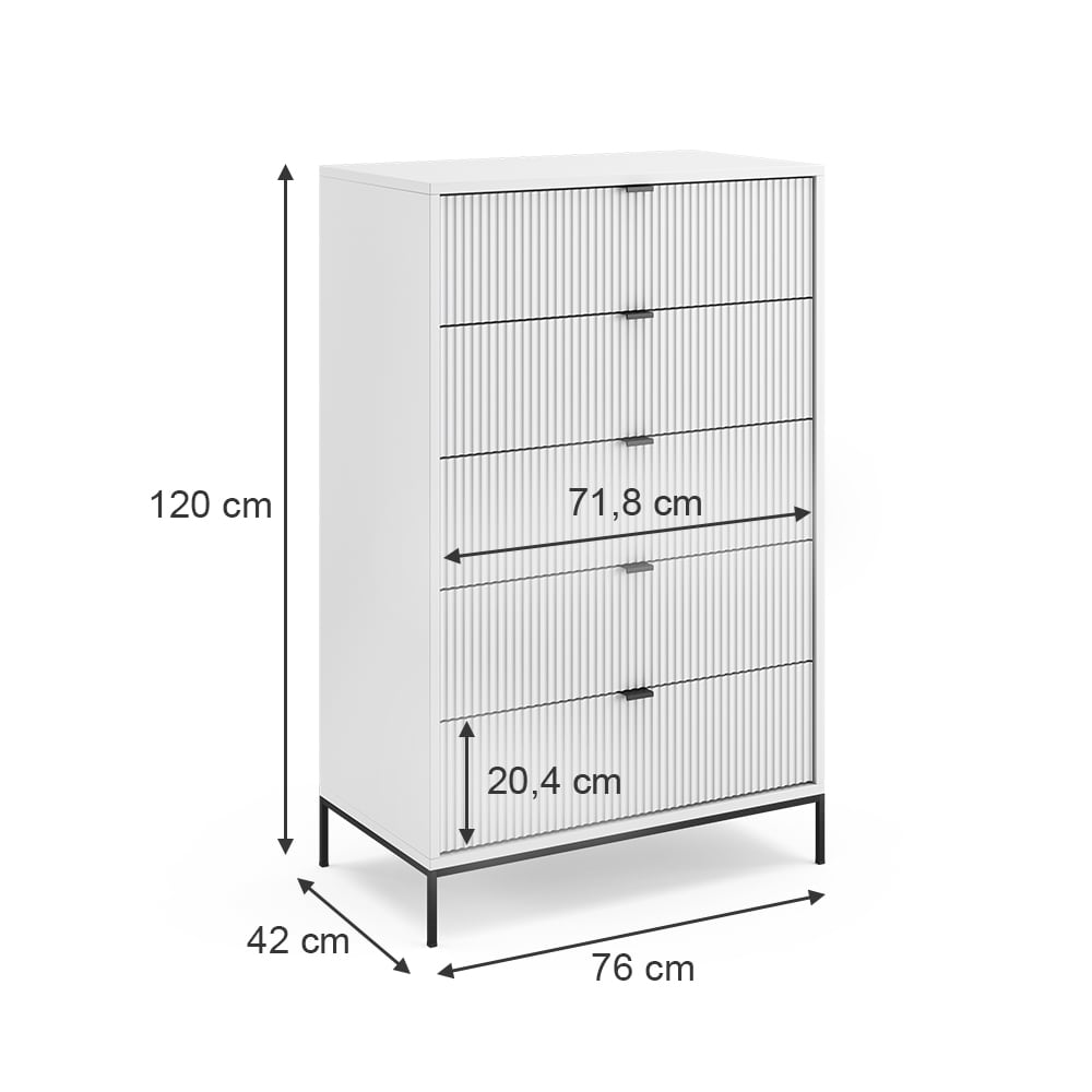Commode avec 5 tiroirs, blanc 76 x 120cm - Maisons du Monde