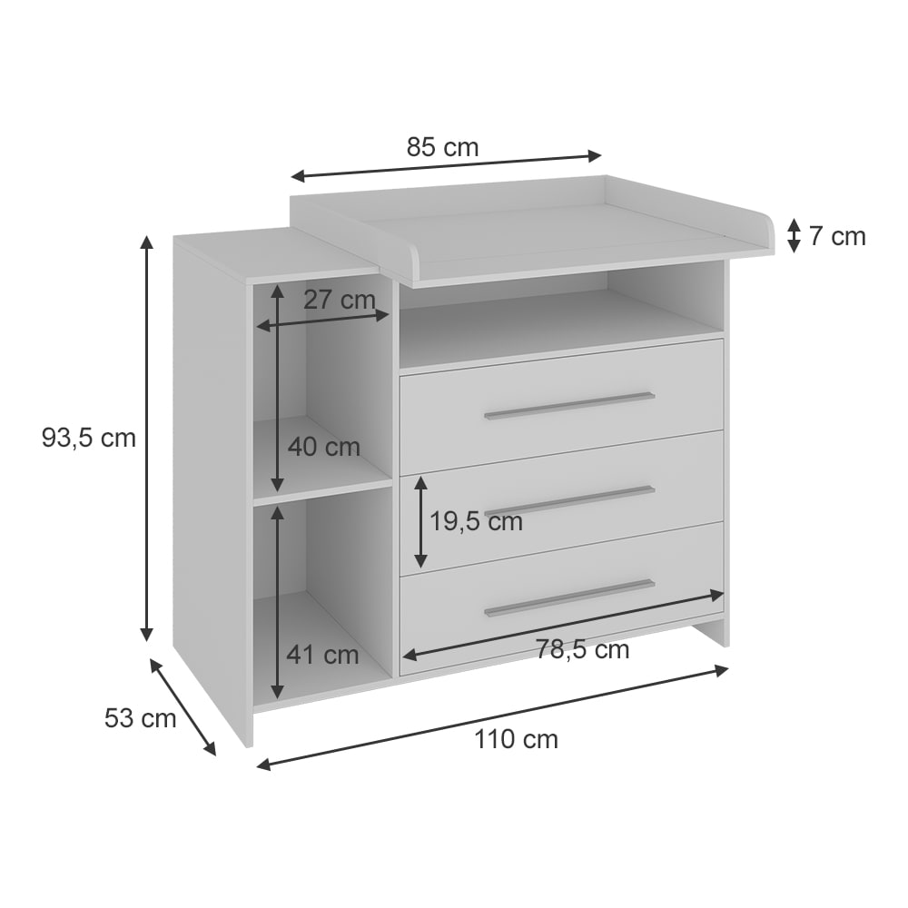 Wickelkommode mit Wickelaufsatz, Weiß 110 x 93.5cm - Maisons Du