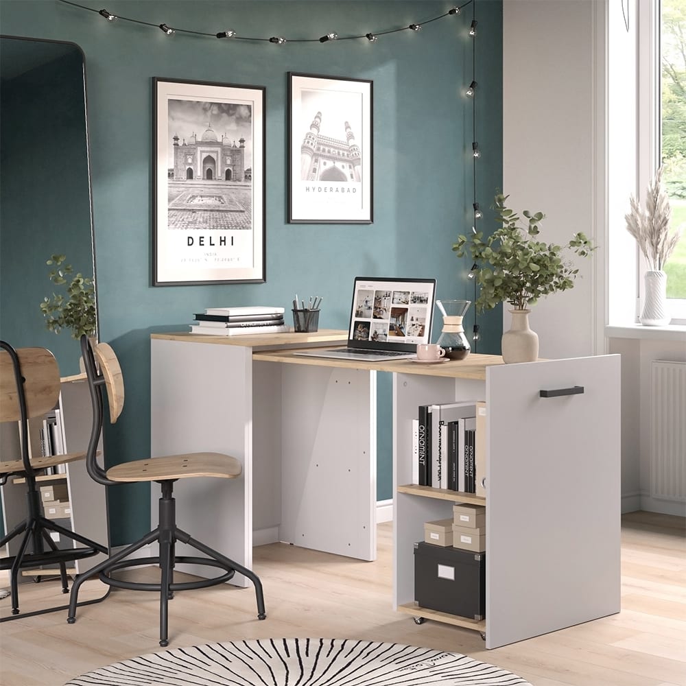 Bureau extensible, greige/chêne artisan 60 x 78cm - Maisons du Monde