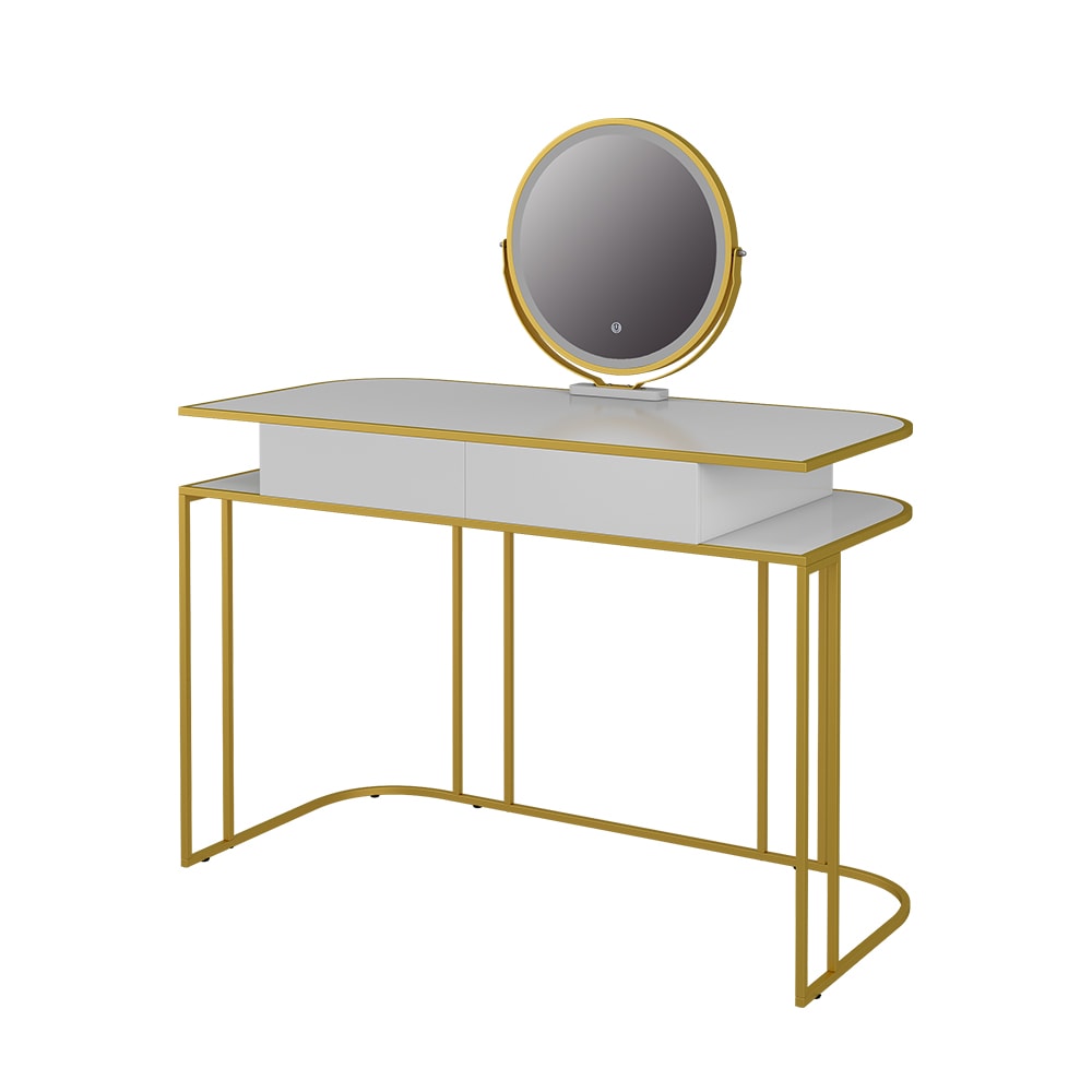 Coiffeuse avec miroir led blanc/or 110x122cm