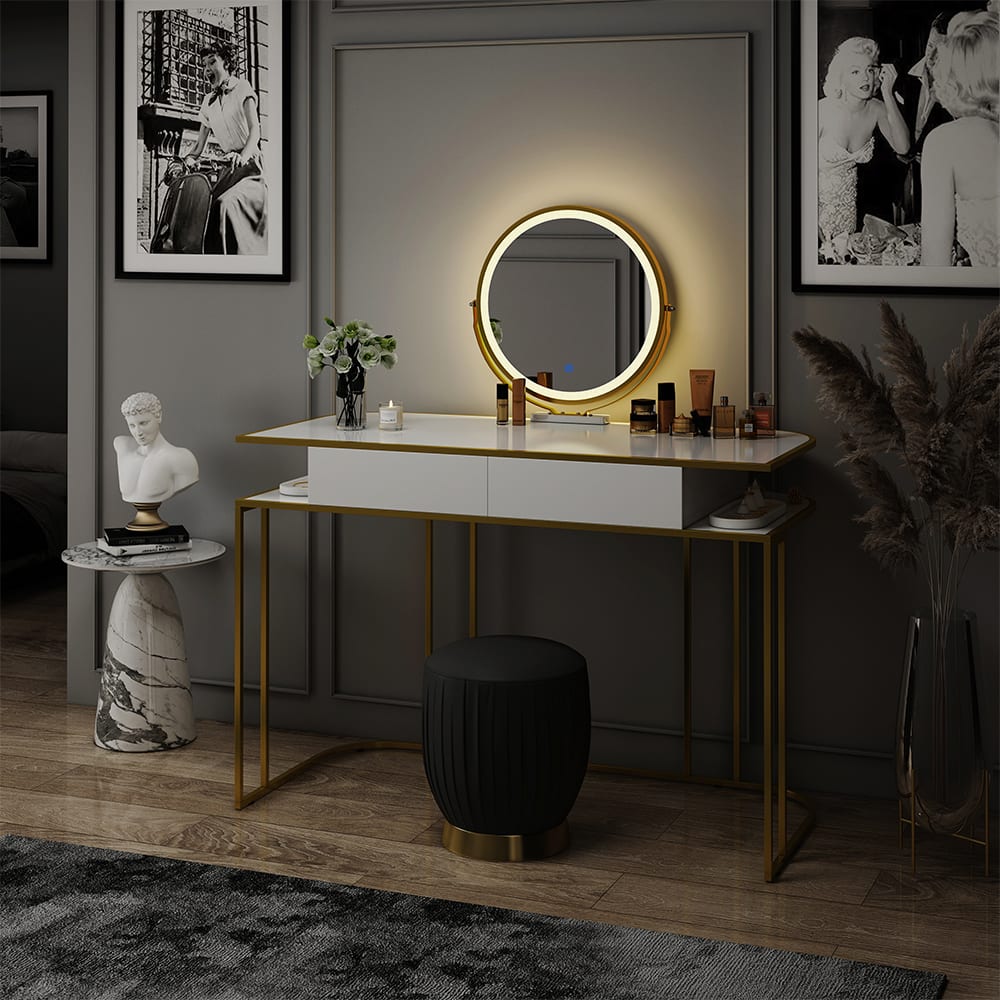 Schminktisch, Weiß/Gold 110 x 75.5cm - Maisons Du Monde