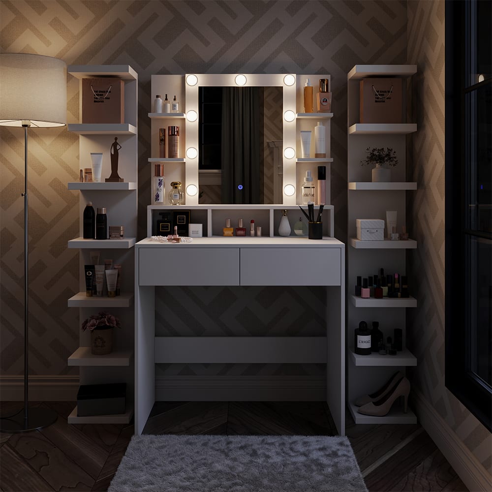 Schminktisch mit LED Beleuchtung, Weiß 80 x 146.5cm - Maisons Du