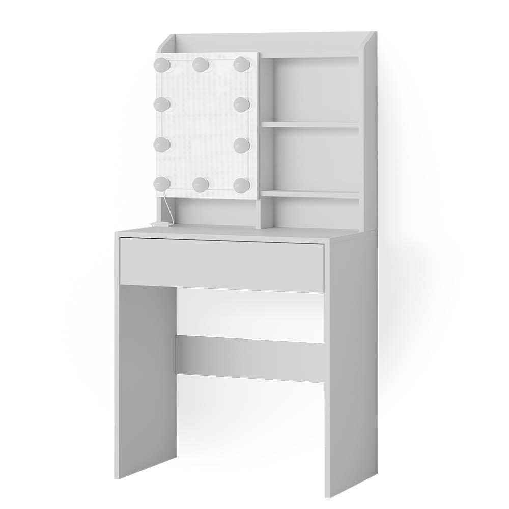 Vicco Schminktisch mit Spiegel und LED-Lichterkette Weiß 70x136cm style modern Weiß Spanplatte