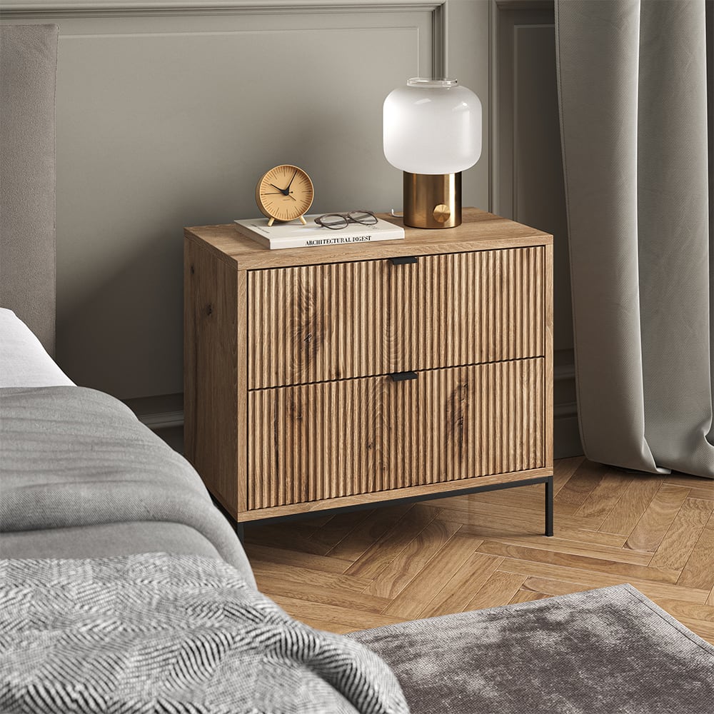 Nachttisch mit 2 Schubladen, Viking Oak 66 x 60cm - Maisons Du