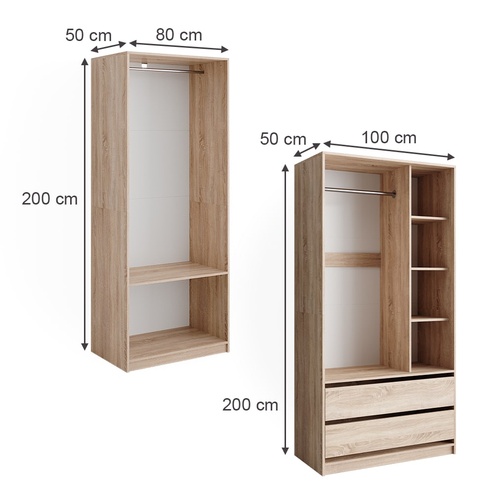 Armoire à vêtements lot de 2 sonoma 180x200cm