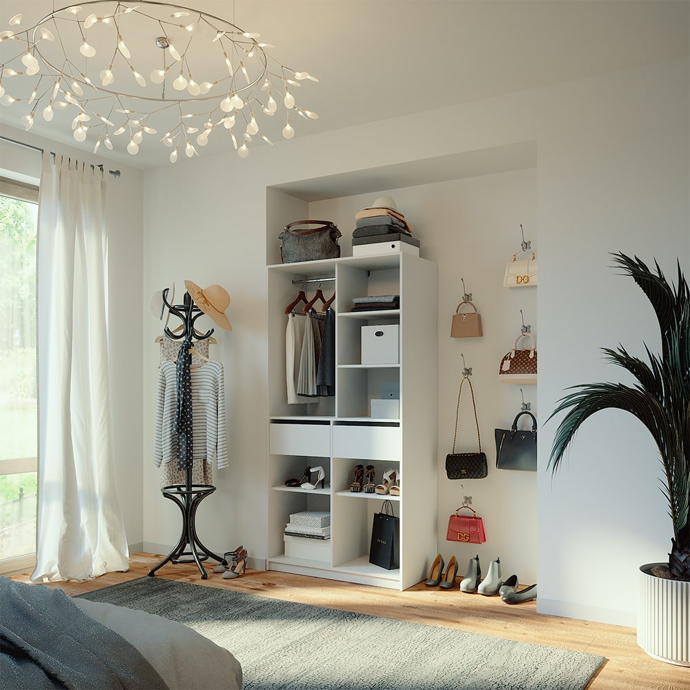 Armoire à vêtements 100x200cm avec 2 tiroirs, blanc - Maisons du Monde