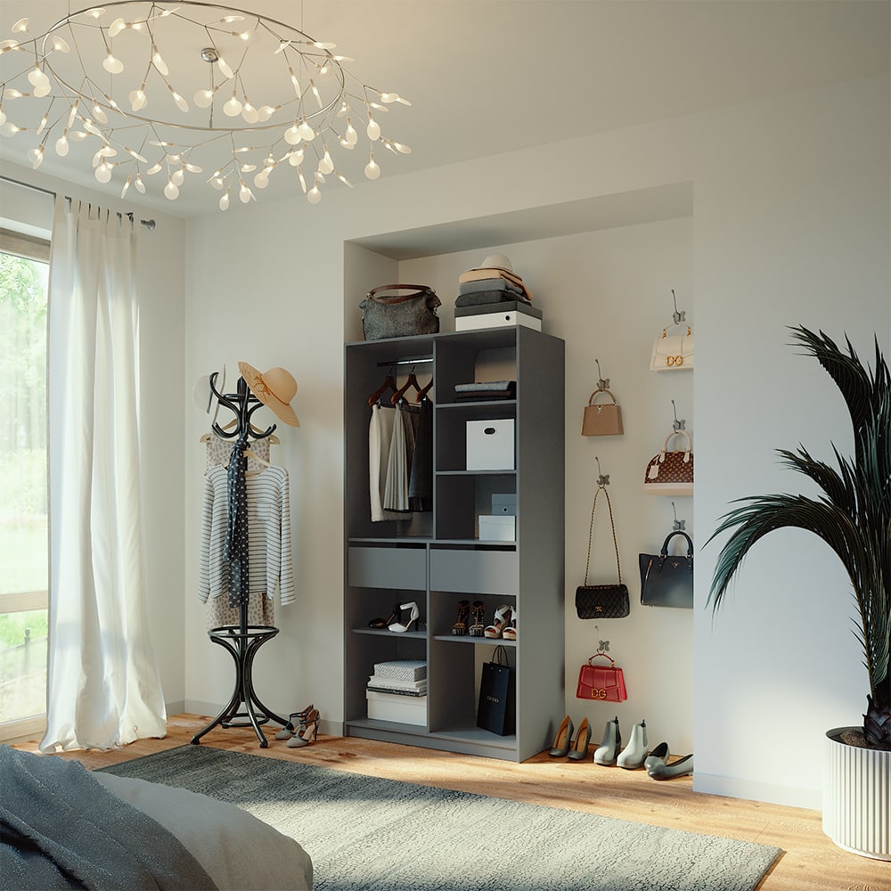 Armoire à vêtements avec 2 tiroirs, anthracite 100 x 200cm - Maisons du Monde