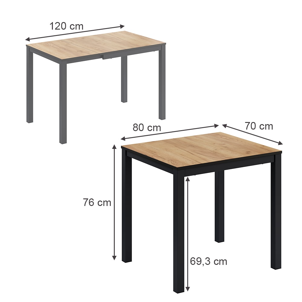 Esstisch ausziehbar Eiche/Anthrazit 80x76cm - Maisons Du Monde