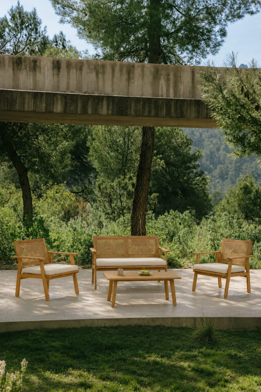 Nordlys Salon de jardin en rotin et bois massif beige