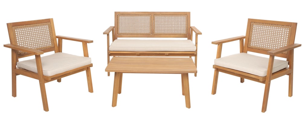 Salon de jardin en rotin et bois massif beige - Maisons du Monde