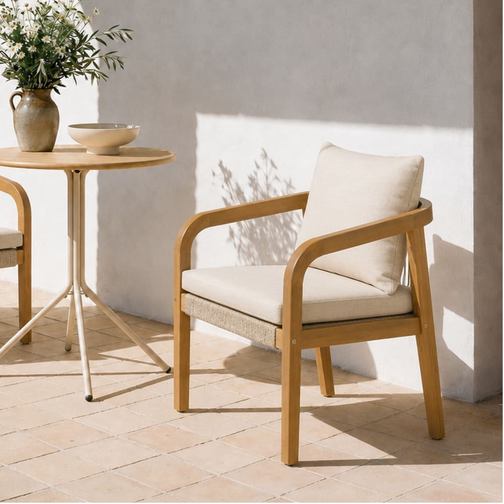 Nordlys Lot de 2 chaises de jardin en bois massif et tissu beige style industriel