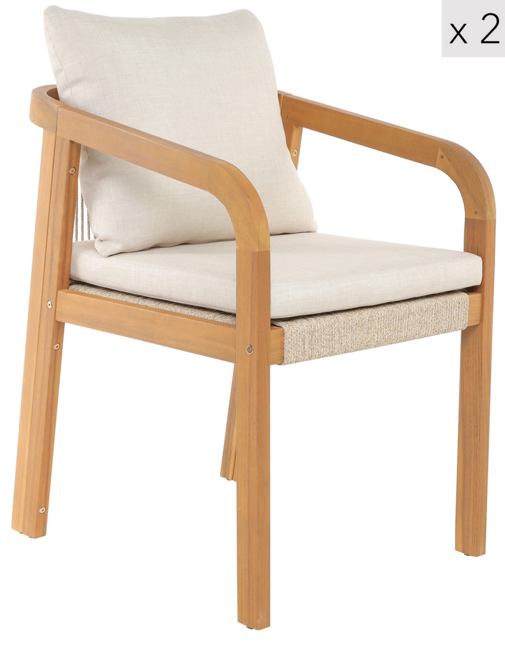 Lot de 2 Chaises intérieur extérieur en bois massif et tissu beige