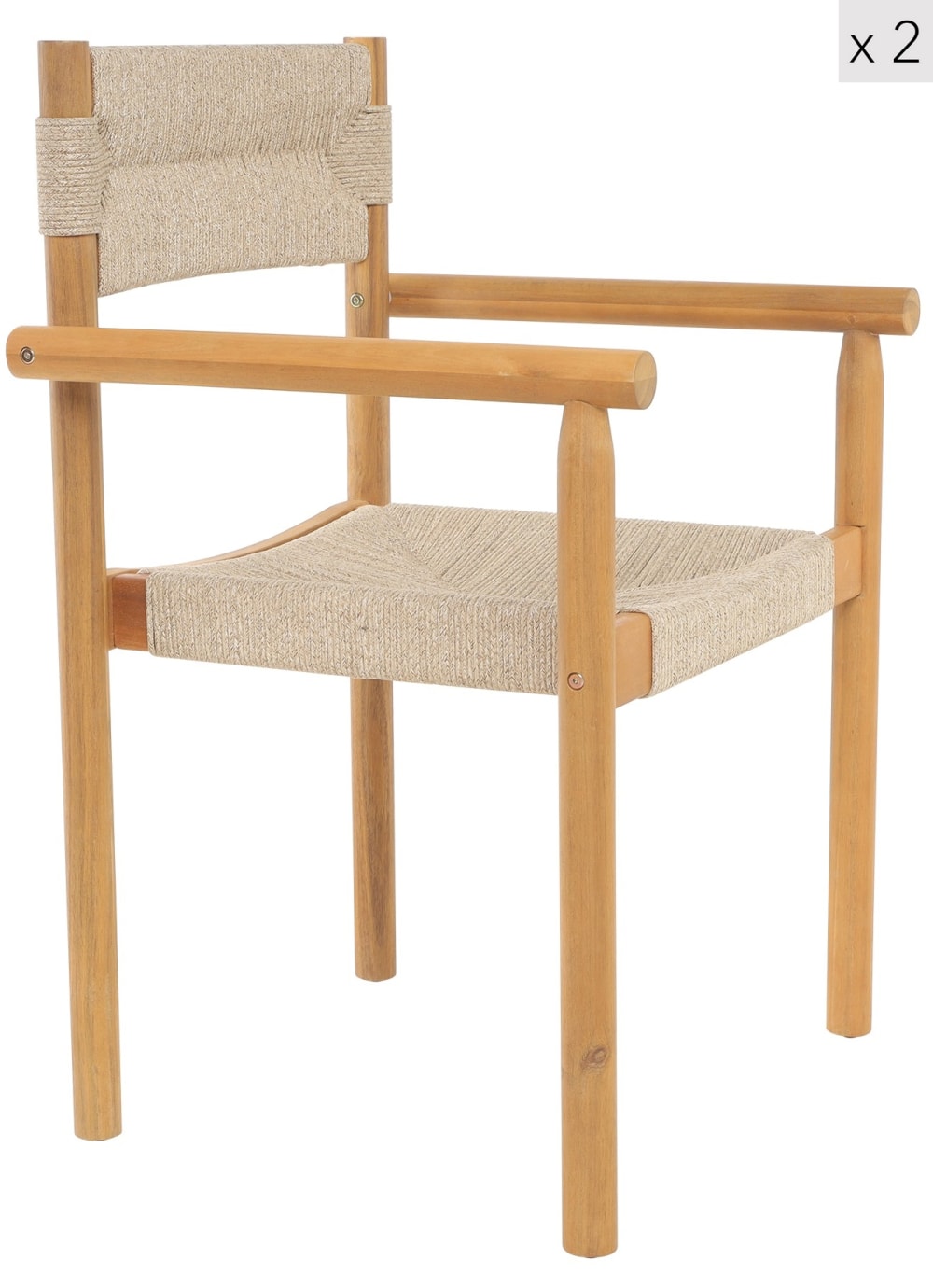 Lot de 2 Chaises intérieur extérieur en acacia massif et corde