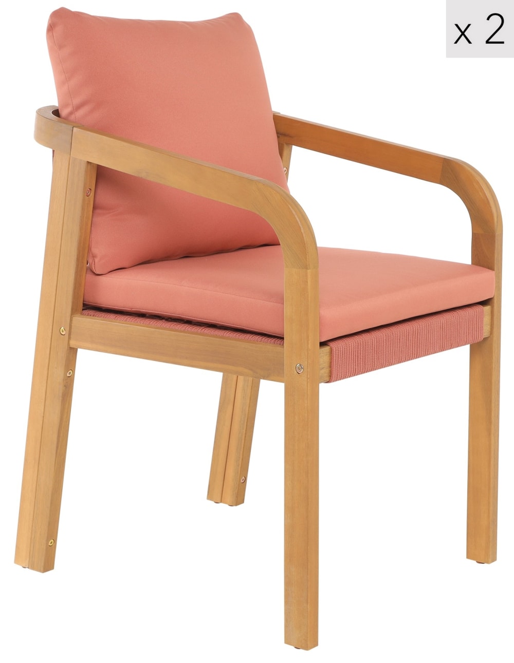 Lot de 2 Chaises intérieur extérieur en bois massif et tissu rose