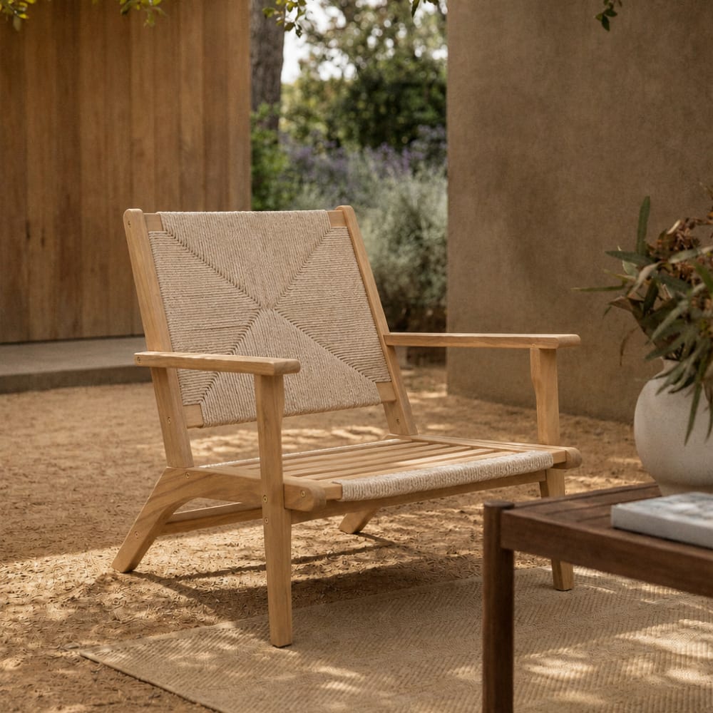 Fauteuil intérieur extérieur en acacia massif et corde Fauteuil intérieur extérieur en acacia massif et corde
