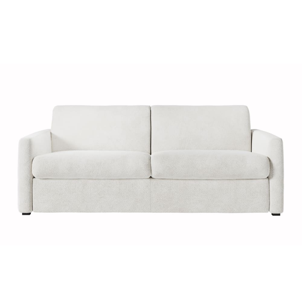 Canapé convertible express 3 places en tissu bouclette blanc 140x190cm