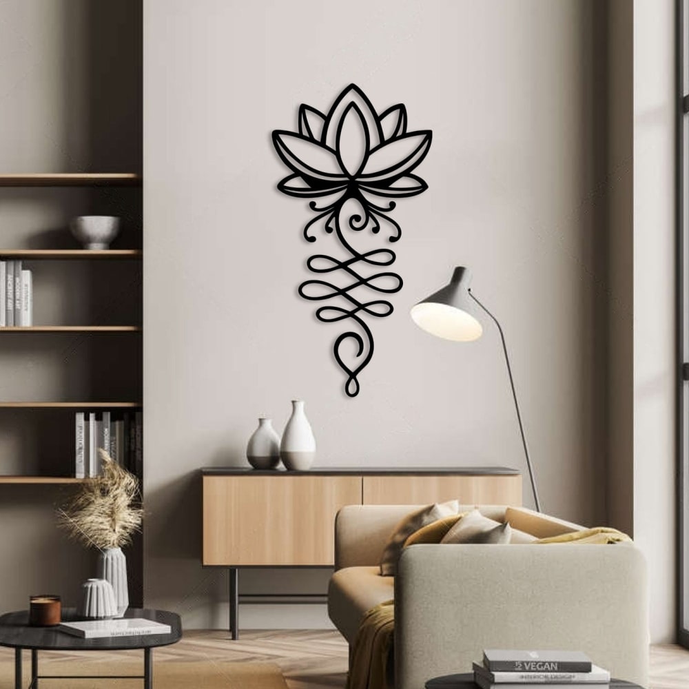 Décoration murale lotus v01 métal noir 38x75 cm