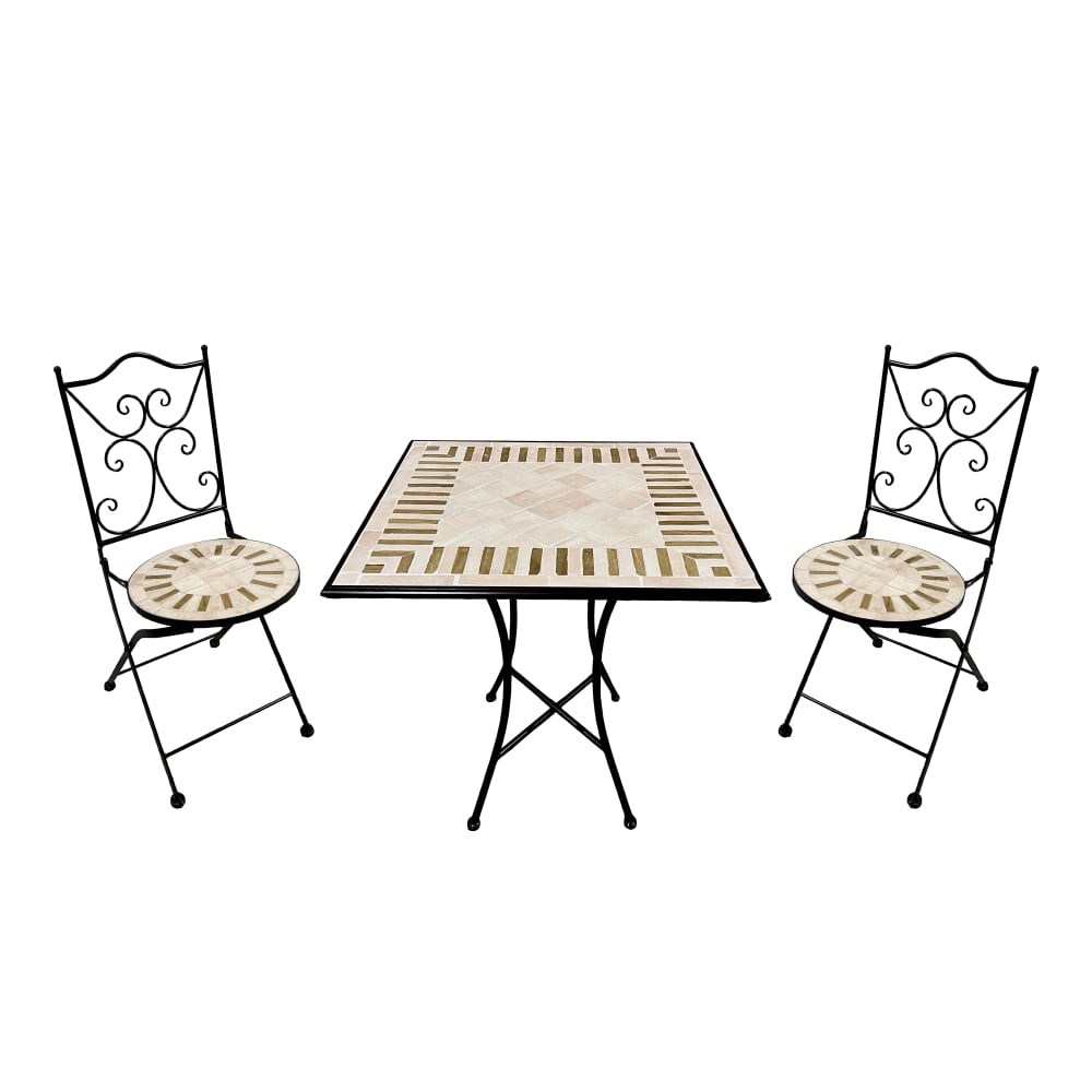 Table bistrot, 2 chaises, mosaïque, style toscan