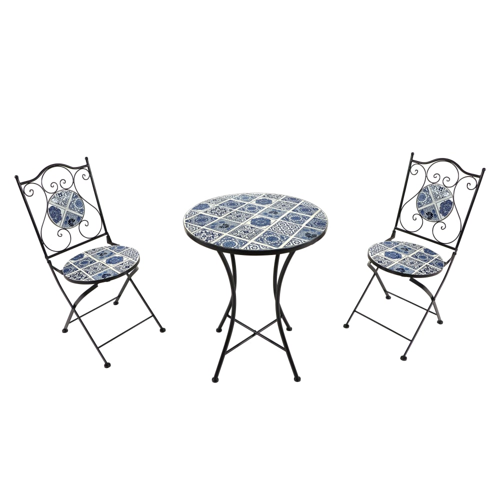 Table bistrot avec 2 chaises, mosaïque, bleu