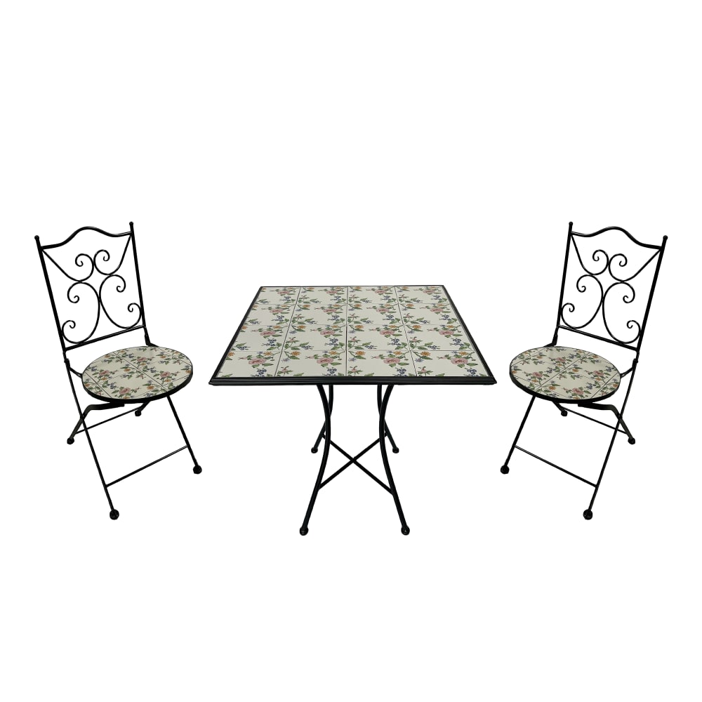 Table bistrot, 2 chaises, mosaïque, design floral