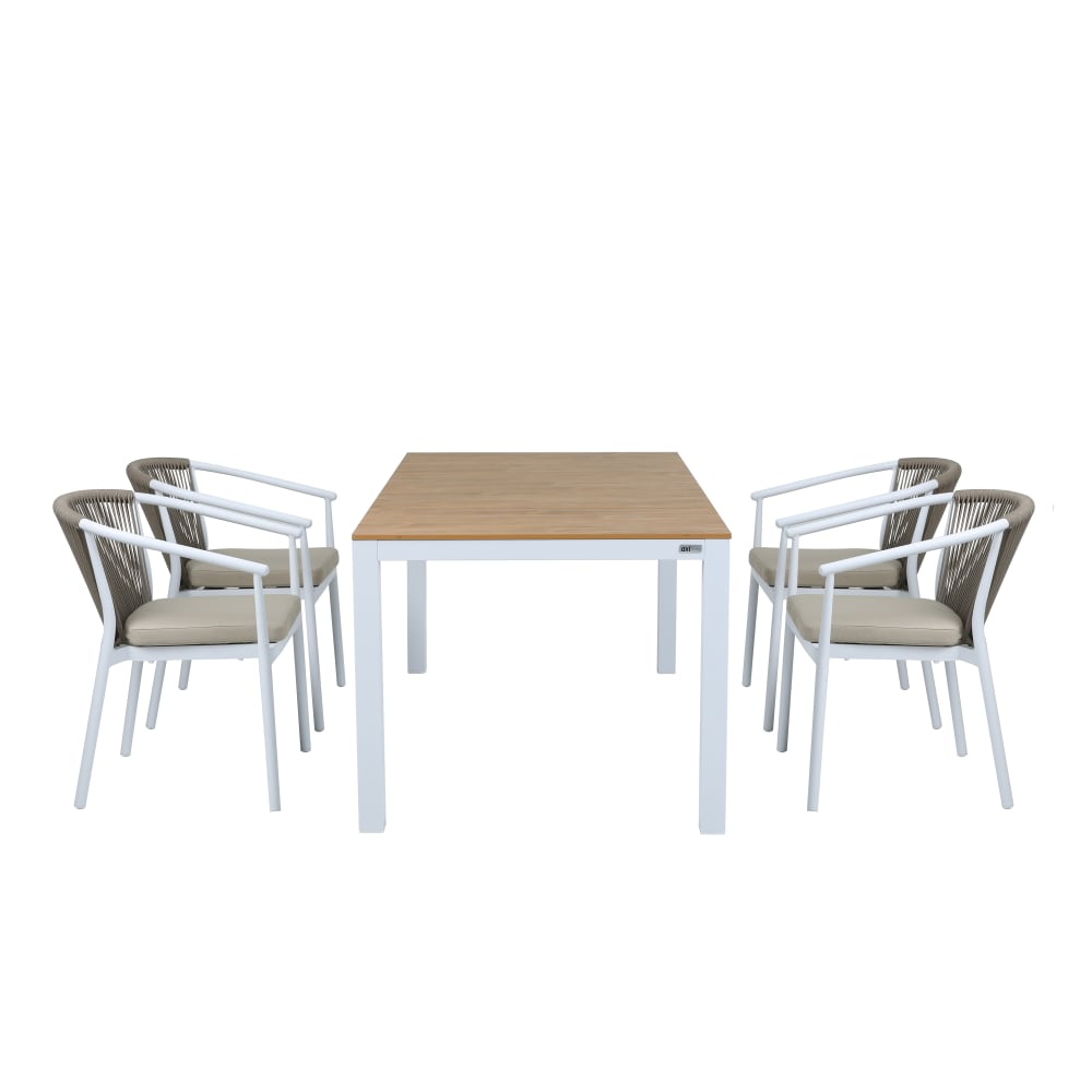Ensemble de jardin, 4 chaises en aluminium et polywood, blanc/marron - Maisons du Monde