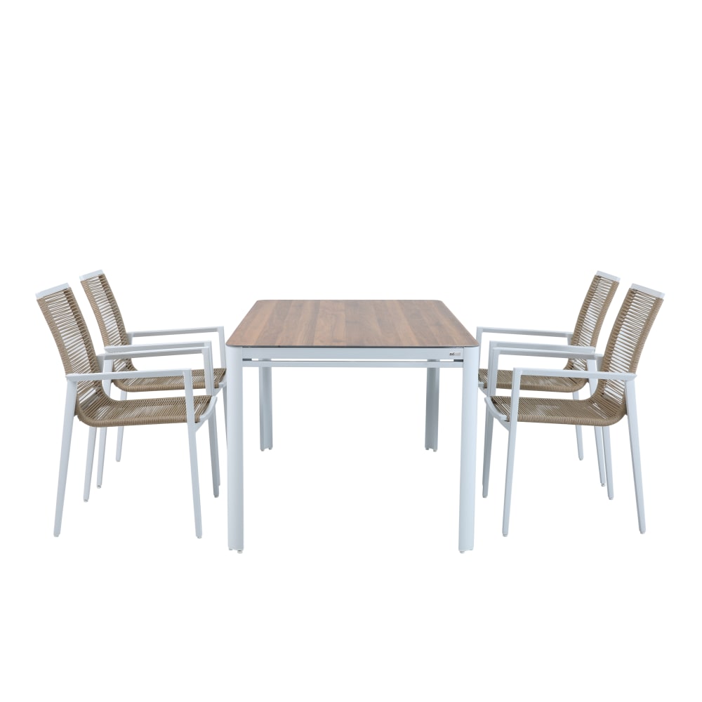Salon de jardin, 4 chaises en aluminium, fibres de verre, blanc/marron - Maisons du Monde
