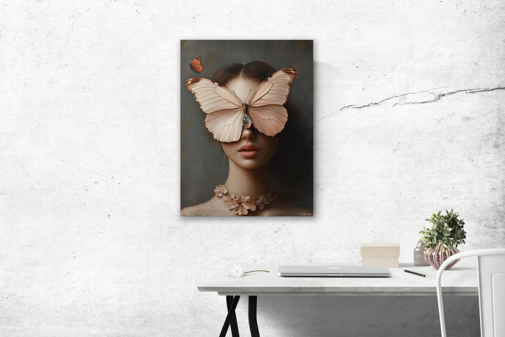 Tableau Femme et papillon alu dibond 60x80 - Maisons du Monde
