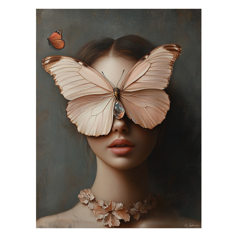 Un Jour Un Désert Gemälde Frau mit Blume und Schmetterling Alu-Dibond 30x40, Mehrfarbig style classic chic Mehrfarbig Alu-dibond