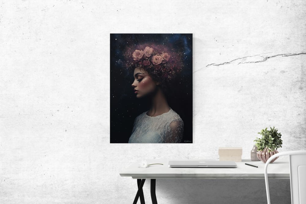Gemälde Frau mit Blumen Alu-Dibond 30x40, Mehrfarbig - Maisons Du