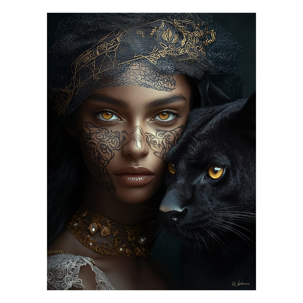 Tableau Femme avec panthère alu dibond 60x80