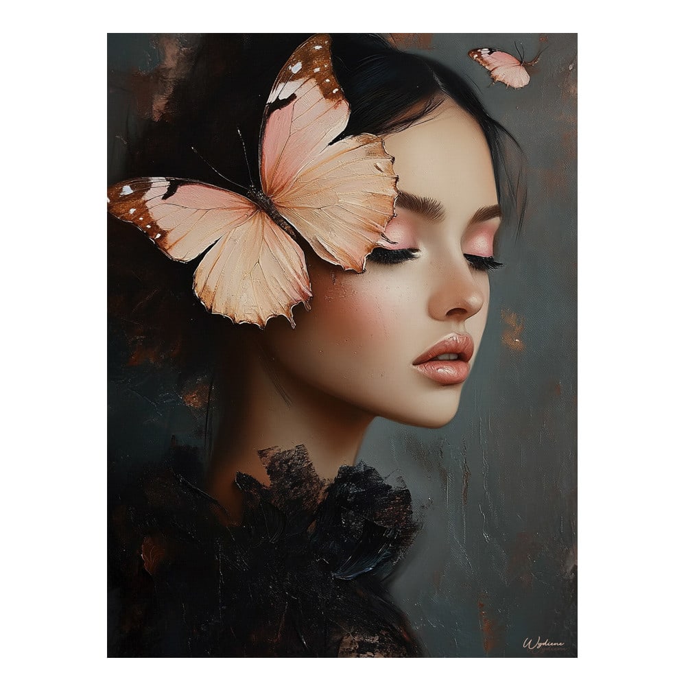 Tableau Femme avec papillons alu dibond 30x40