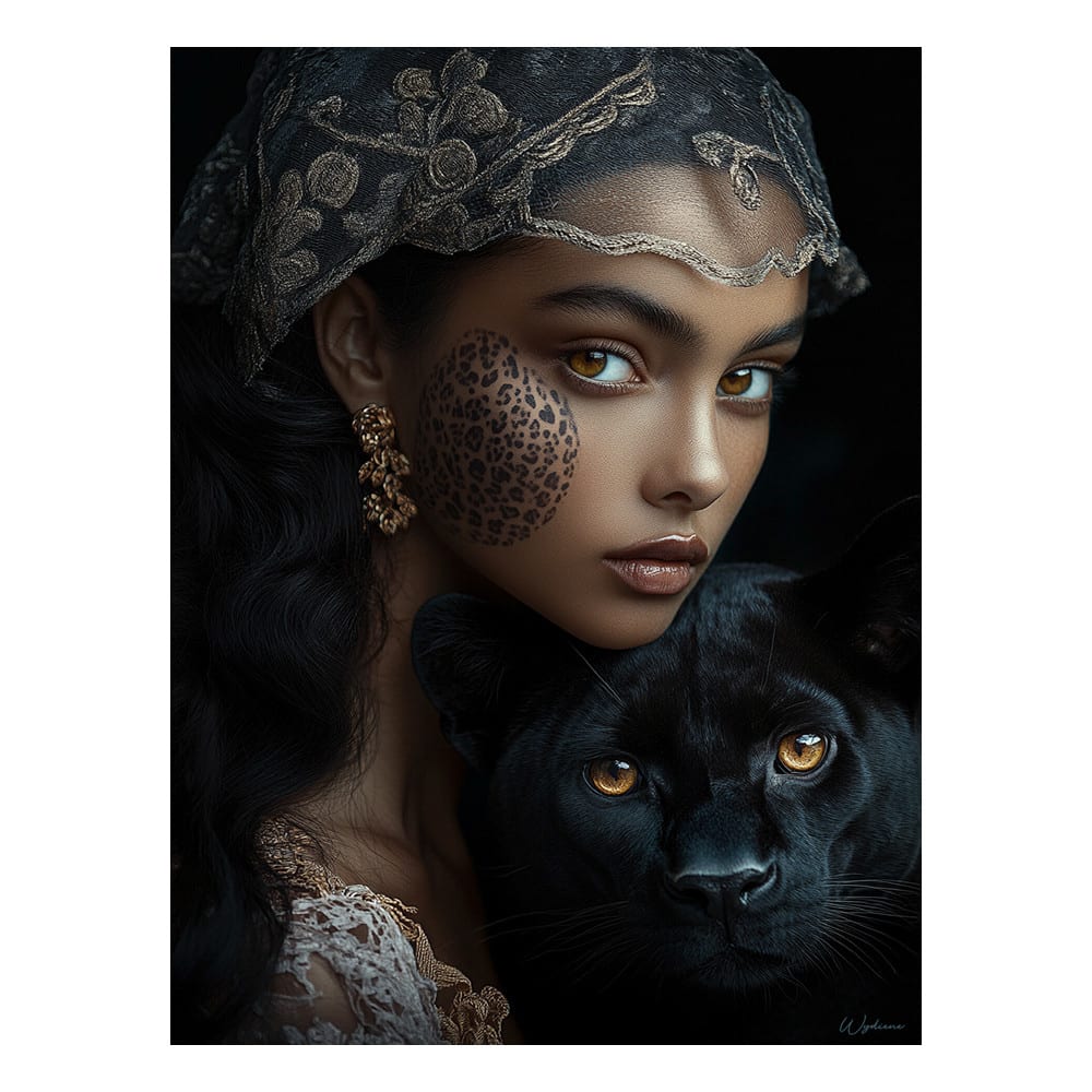 Tableau Femme avec panthère alu dibond 100x75