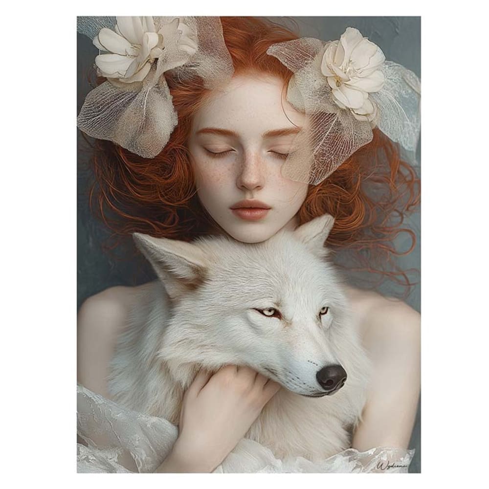 Un Jour Un Désert Gemälde Frau mit Wolf aus Alu-Dibond 15x20, mehrfarbig style classic chic - Alu-dibond