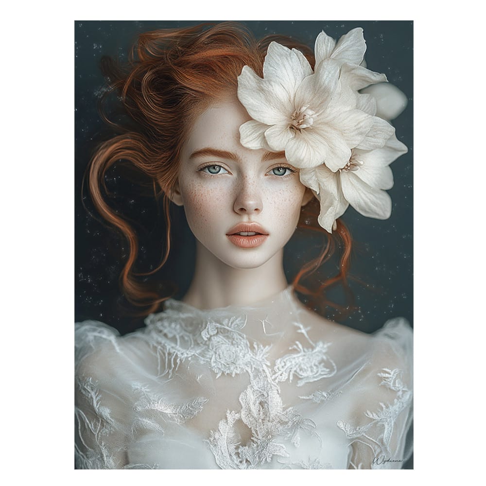 Tableau Femme avec fleurs alu dibond 30x40