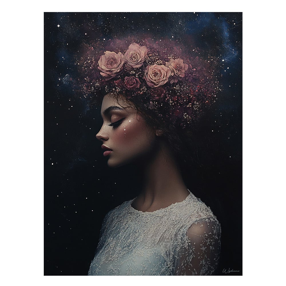 Tableau Femme avec fleurs alu dibond 15x20