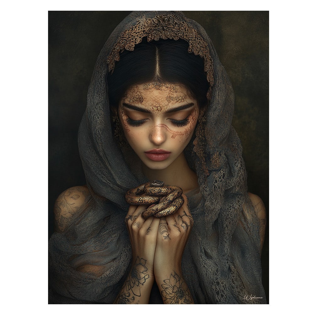 Tableau Femme avec serpent alu dibond 30x40