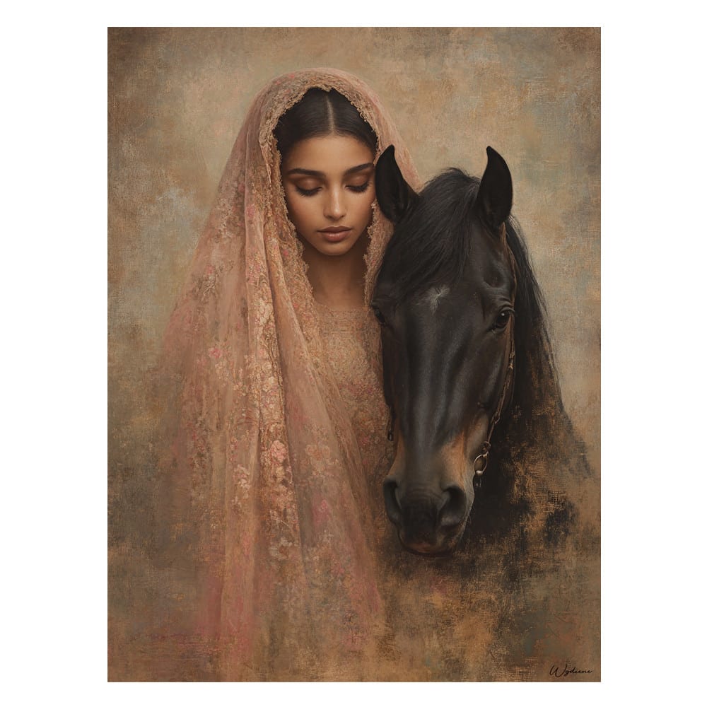 Tableau Femme avec cheval alu dibond 30x40