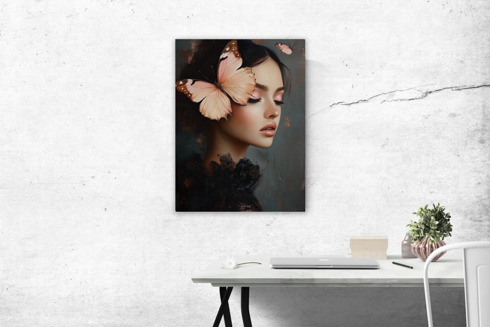 Tableau Femme avec papillons alu dibond 100x75 - Maisons du Monde