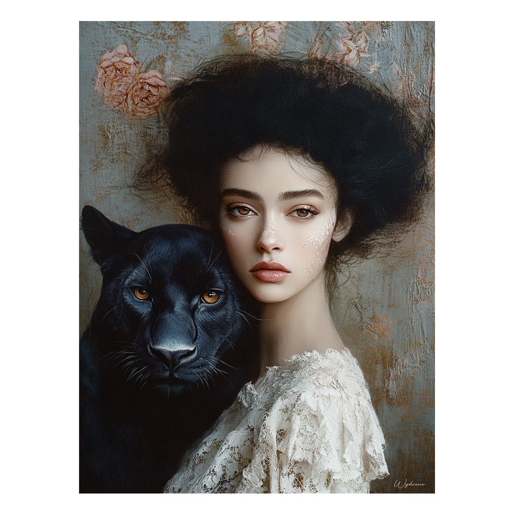 Tableau Femme avec panthère alu dibond 100x75