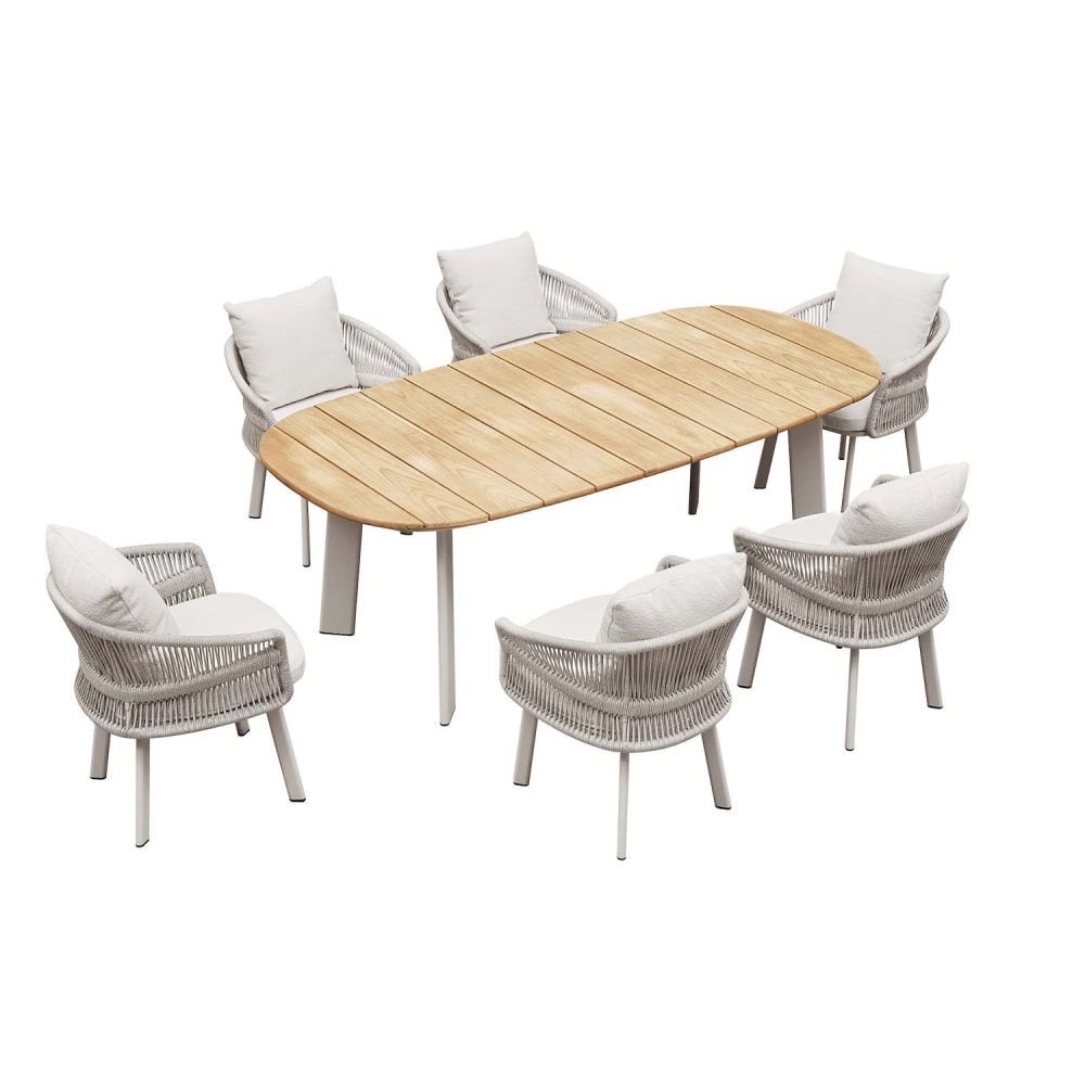 Au jardin de Chloé Ensemble repas beige L220 x P110 x H76 cm - Aluminium