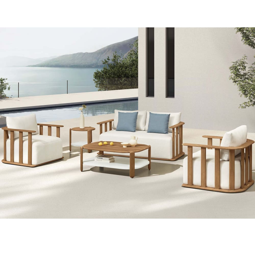 Salon de jardin 4 places blanc et marron L150 x P82 x H60 cm - Maisons du Monde