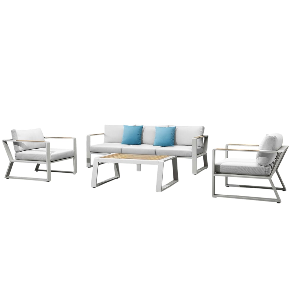 Au jardin de Chloé Salon de jardin beige L227 x P84 x H61 cm - Aluminium