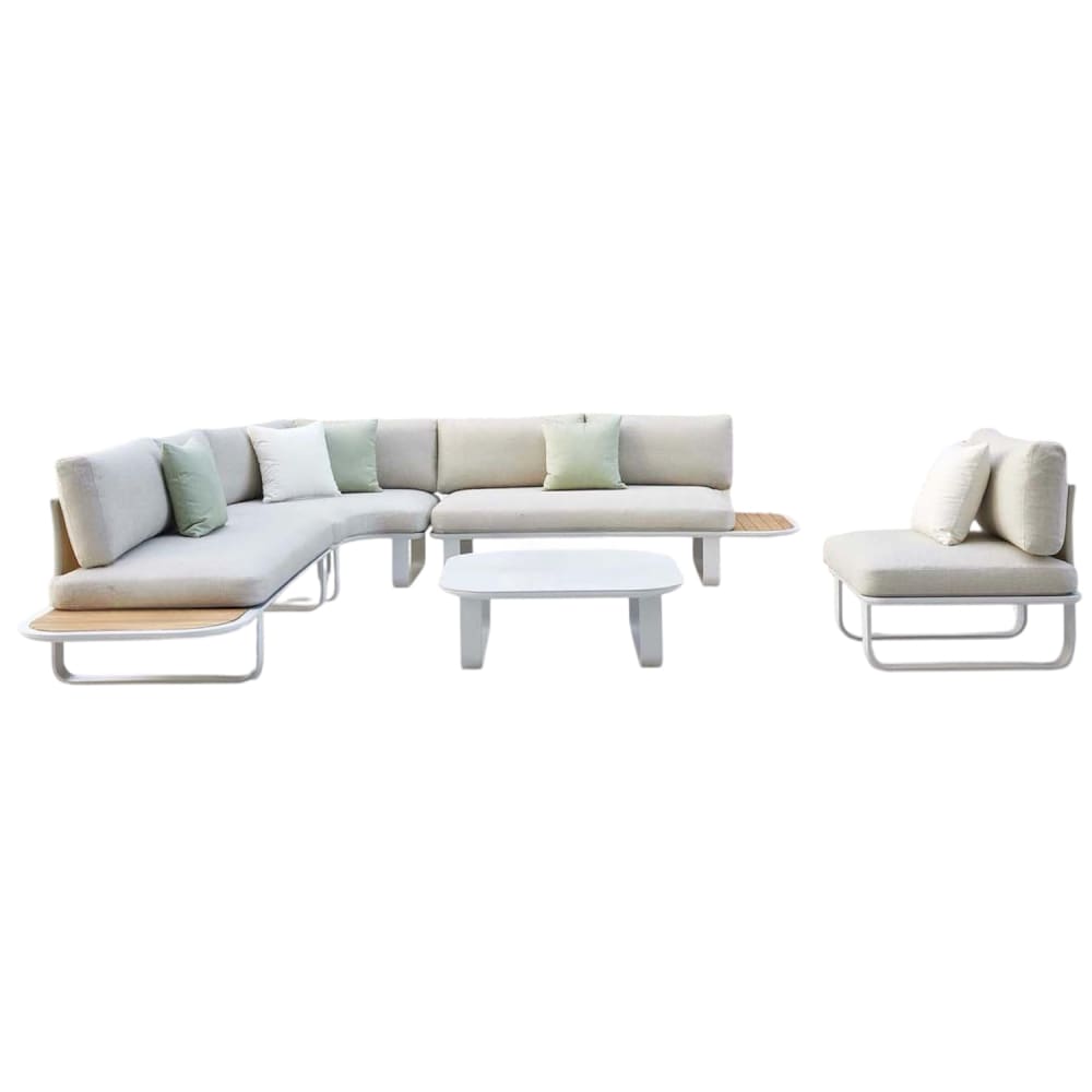 Salon de jardin en aluminium beige et teck massif